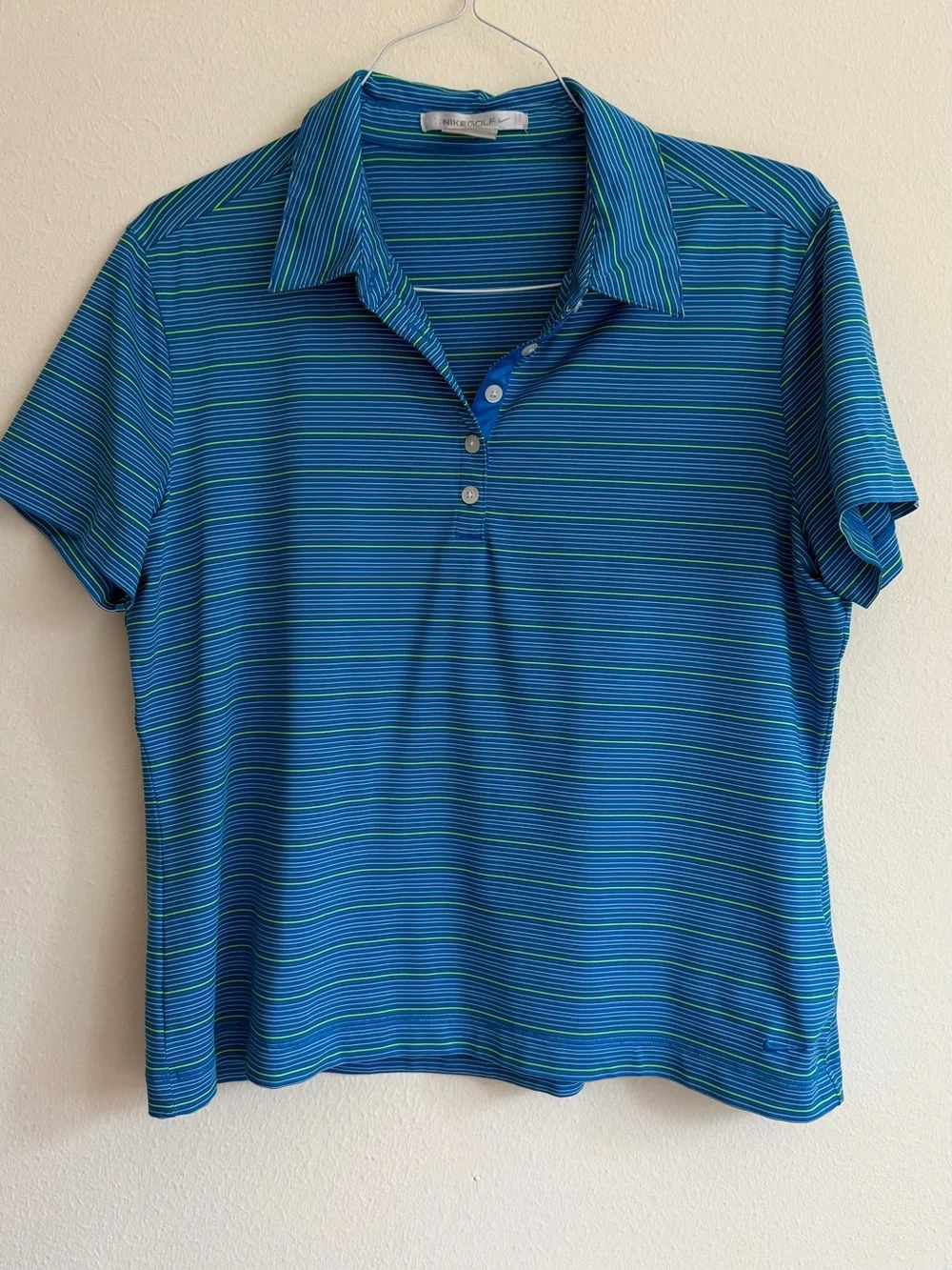 Nike Golf Women’s XL Dri Fit Blue Green Striped Polo Shirt Performance